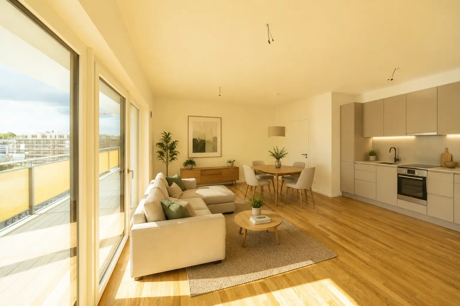 Eigentumswohnung in Leipzig mit offenem Wohnkonzept, Balkon und moderner Küche im Quartier BUWOG AM NEUEN PARK